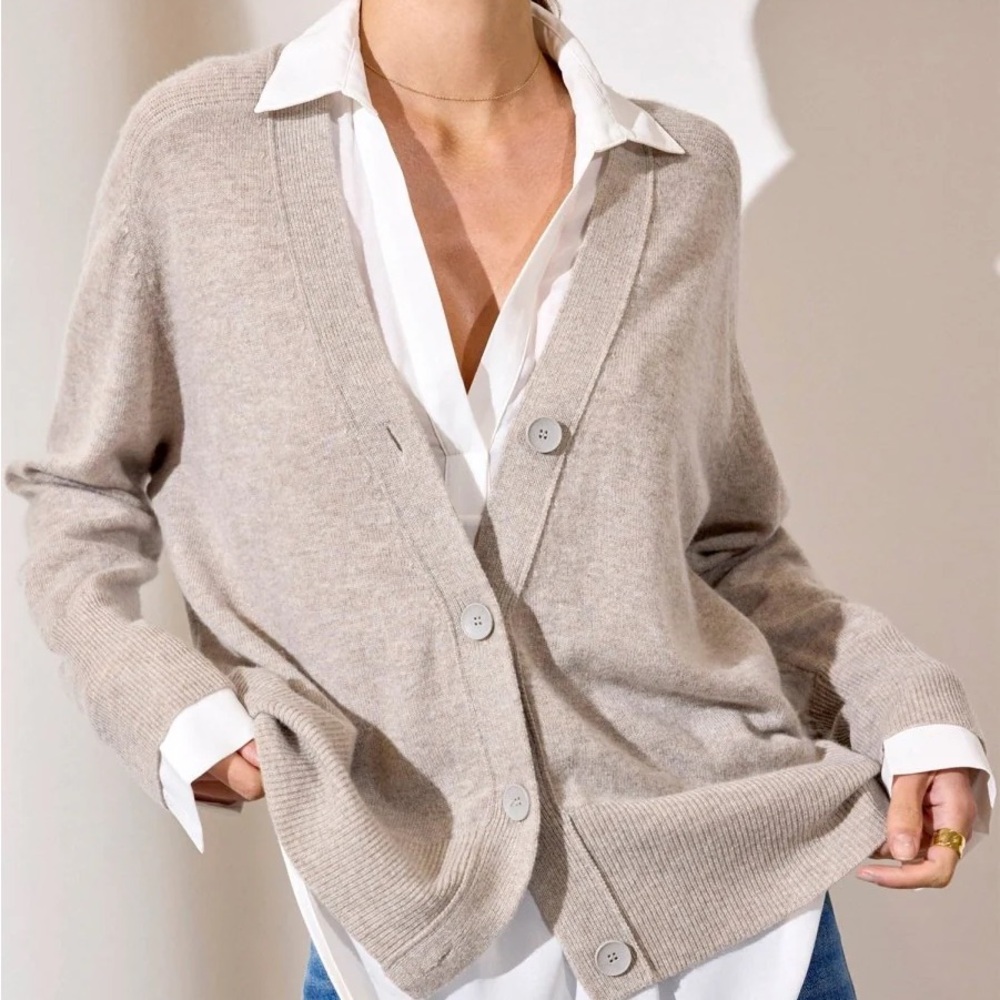 Brochu Walker Neutral Taupe Button V-Neck Cardigan